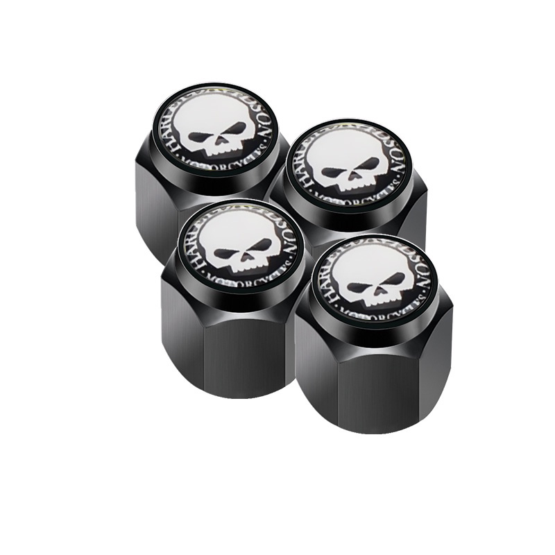 Set 4 Nắp Van Bánh Xe Bằng Kim Loại Cho Xe Harley Skull Fatob