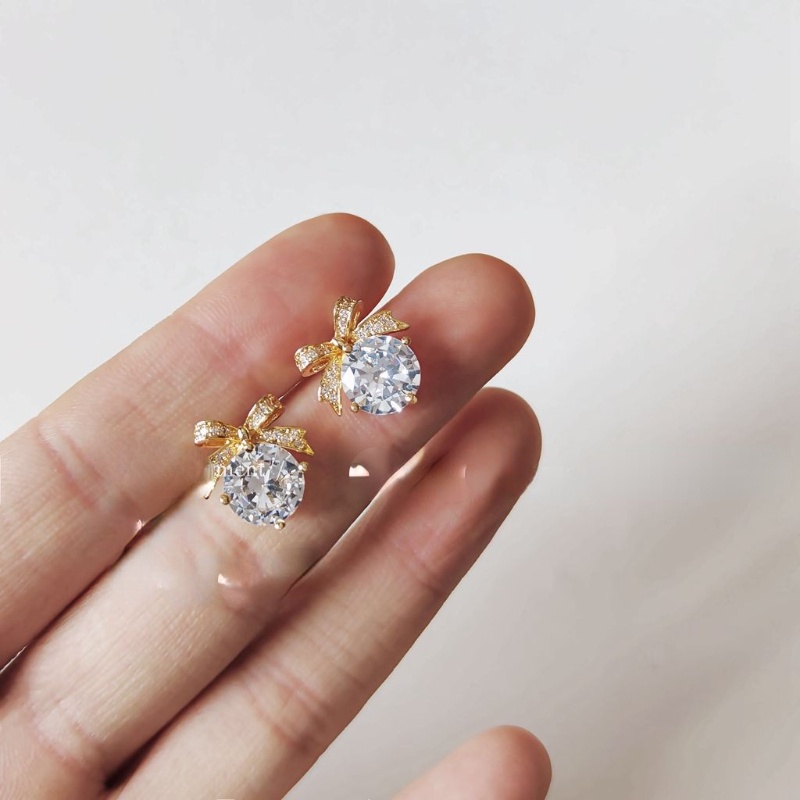 Khuyên Tai Hình Nơ Đính Đá Cao Cấp Phong Cách Nhật Hàn