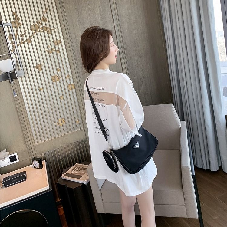 Áo Thun Cotton Tay Ngắn Dáng Rộng Phối Lưới Thời Trang Hàn Quốc Mới 2022