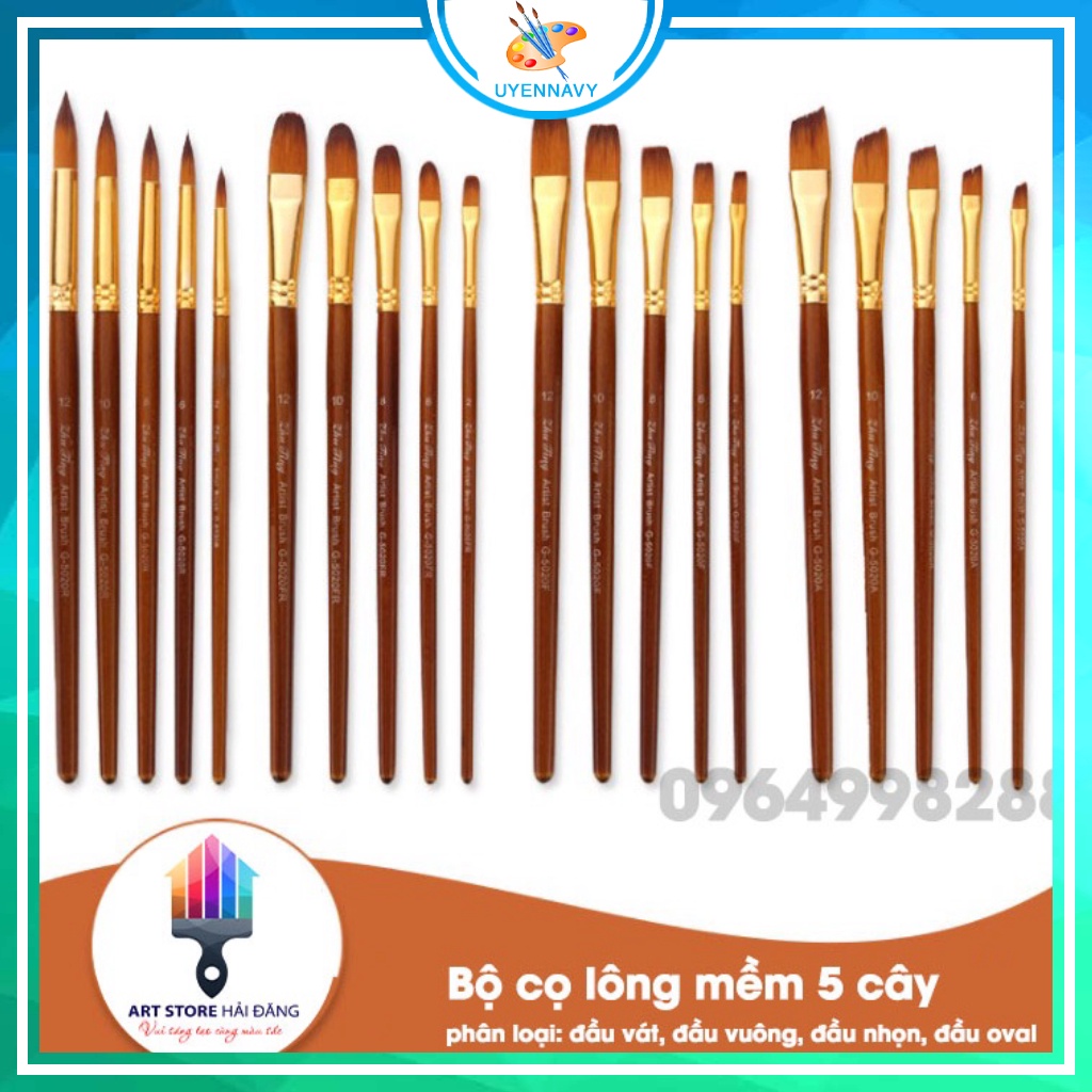 Bộ cọ lông mềm🌈 chuyên dùng vẽ acrylic🔥sơn dầu🔥màu bột🔥màu nước🔥( 4 loại đầu tự chọn)