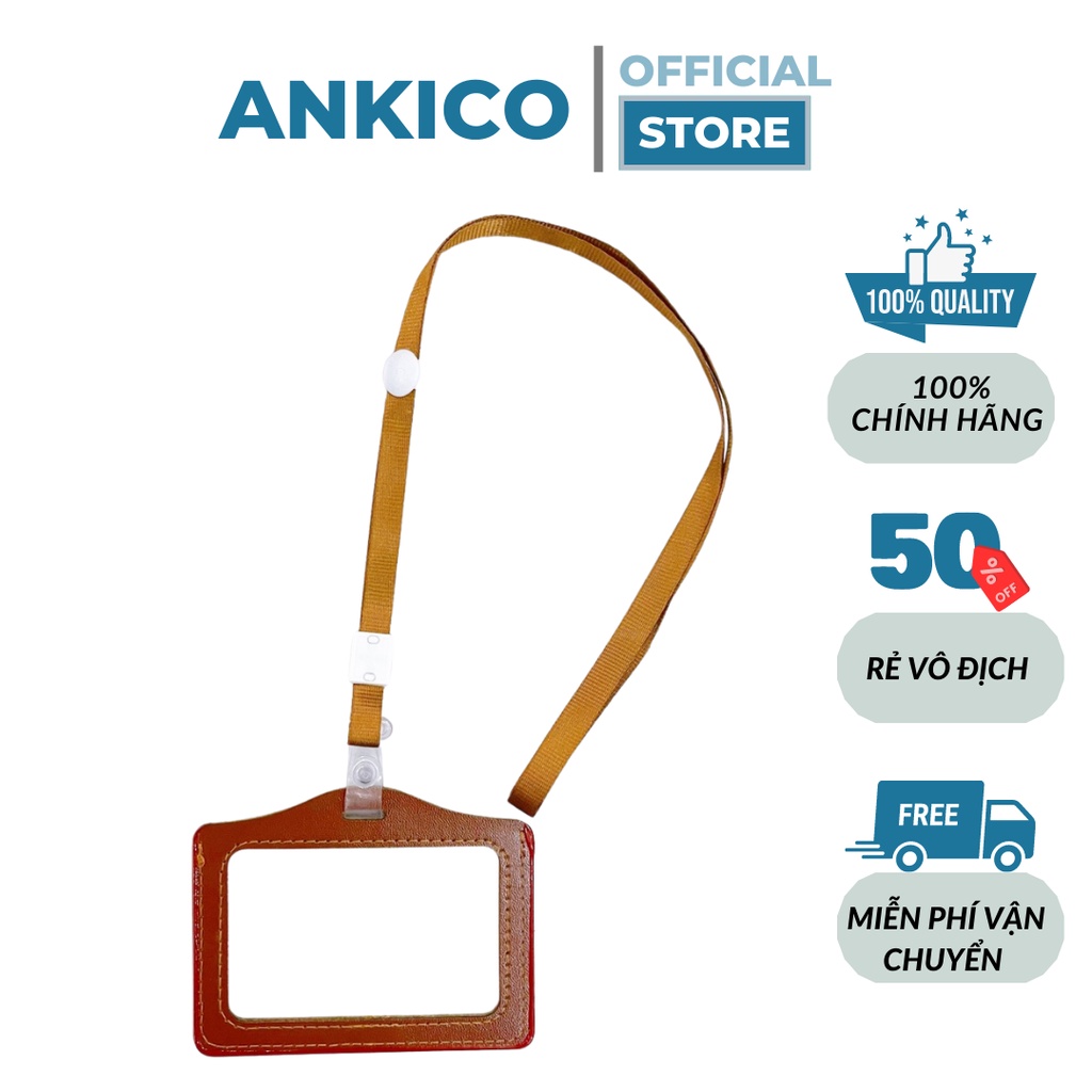 Thẻ da nâu đeo học sinh, nhân viên văn phòng giá rẻ, dây đeo thẻ giá rẻ ANKICO
