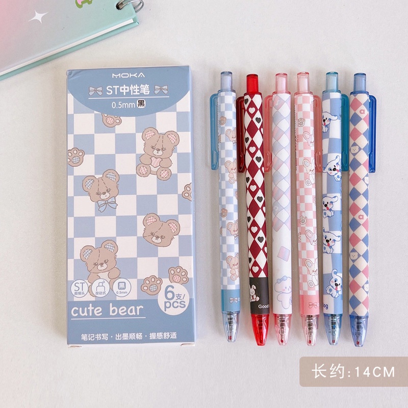 Set 6 Bút Mực Nước Ngòi 0.5mm Họa Tiết Hoạt Hình Dễ Thương