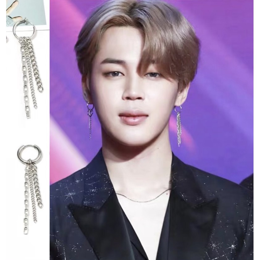 khuyên tai titan Jimin BTS xỏ lỗ và không cần xỏ lỗ không gỉ - bông tai phối xích thép y tế siêu bền