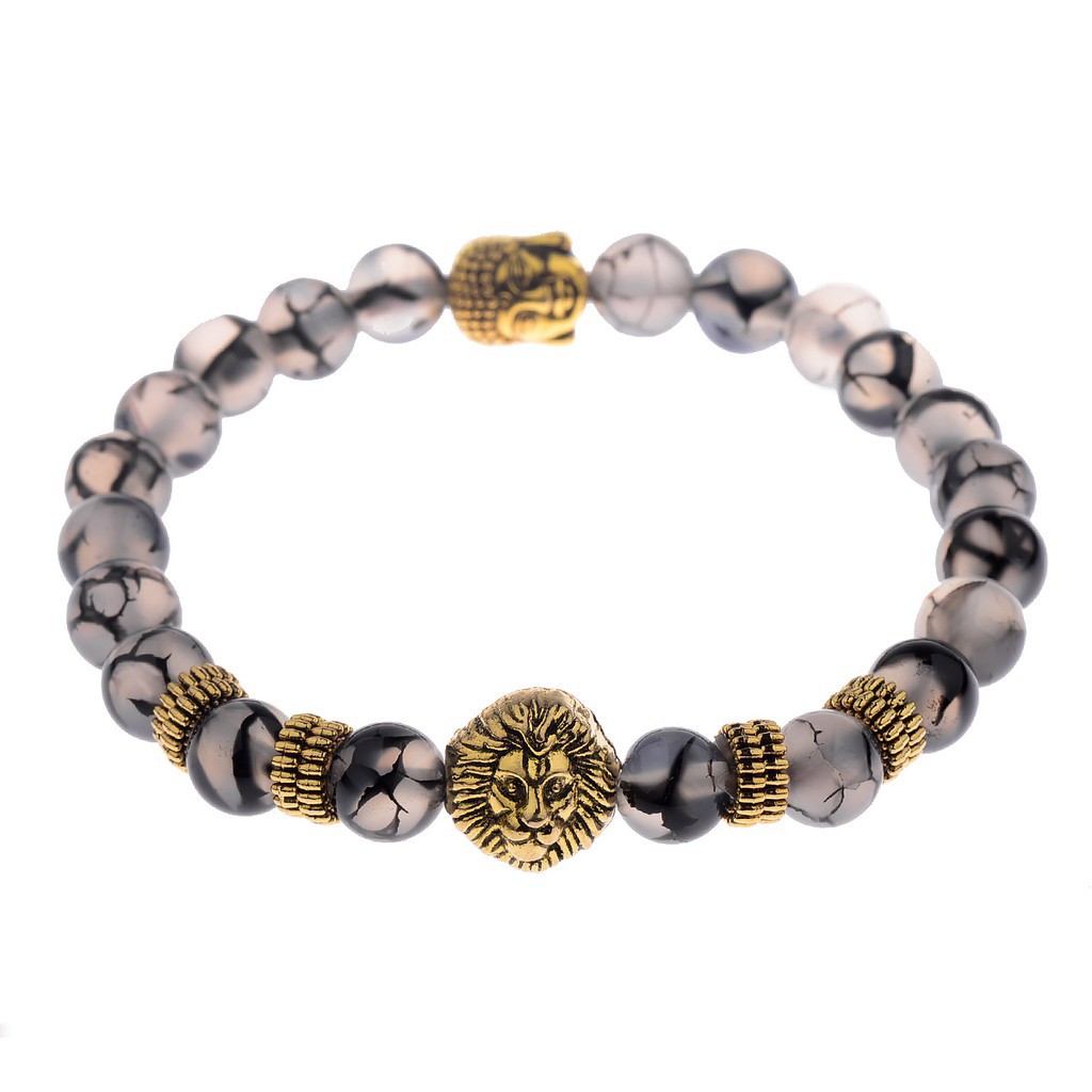 Vòng tay nam đá tự nhiên- đầu phật vàng đầu sư tử