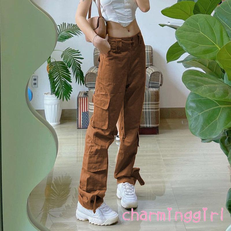 Quần yếm ống rộng màu sắc retro thời trang cho nữ