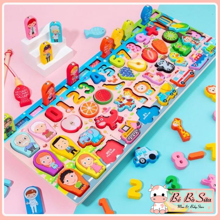 Bộ đồ chơi câu cá, Đồ chơi gỗ trí tuệ 63 chi tiết nhiều chủ đề màu sắc bắt mắt cho bé vừa học vừa chơi