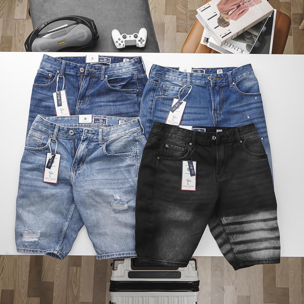 Quần short jean nam Dusty Tailor chính hãng, quần lửng jean nam vải cotton 100% dày chuẩn form slimfit, bảng màu đa dạng