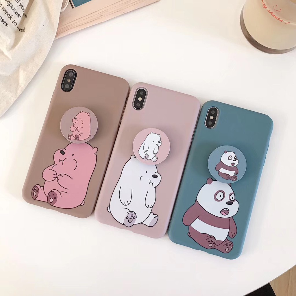 Ốp điện thoại hình gấu có chân đứng cho iPhone X Xs Max XR 11 5 5s 6 6s 7 8 Plus 6+ 6s+ 7+ 8+ SE 2020 Realme 6 C11 C15 A9 A5 2020 A52 A92 5 5i 5s Pro C3