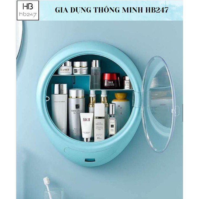 Kệ mỹ phẩm hình quả trứng độc đáo thiết kế treo tường siêu chắc không cần khoan, nắp hộp nam châm bằng nhựa trong suốt