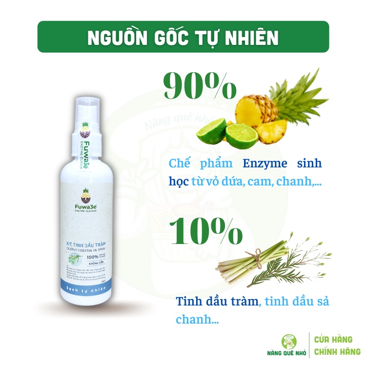 Xịt Khử Khuẩn Tinh Dầu Tràm FUWA 3e Hữu  Cơ Khử Mùi Kháng Khuẩn Xịt Tay Khẩu Trang Không Cồn Không Khô Tay Chai 100ml