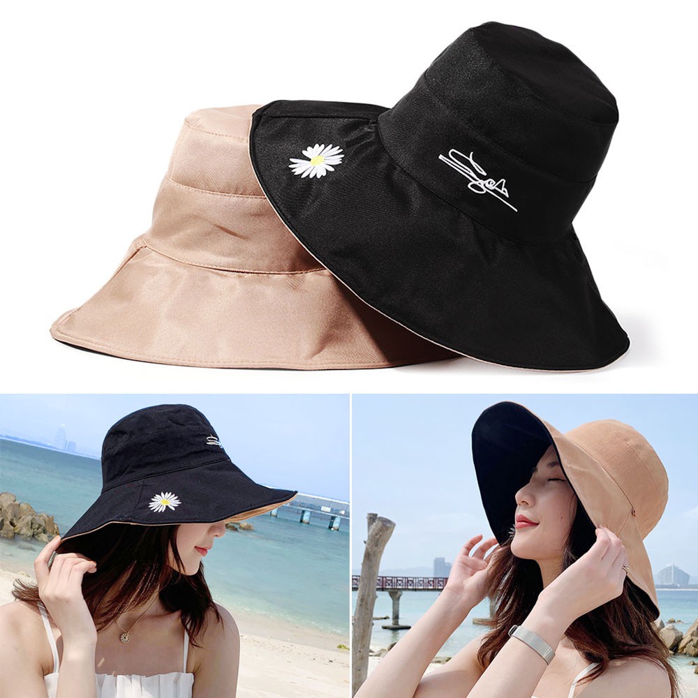 Mũ Tai Bèo Rộng Vành Hai Mặt Chống Tia Uv Có Dây Đeo Có Thể Gập Lại Dành Cho Nữ Mihan1