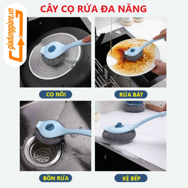 Cây cọ xoong nồi kèm búi lưới cán dài 27cm dụng cụ rửa chén bát chà kệ bếp bồn rửa nền gạch đa năng - giadunggiare.vn