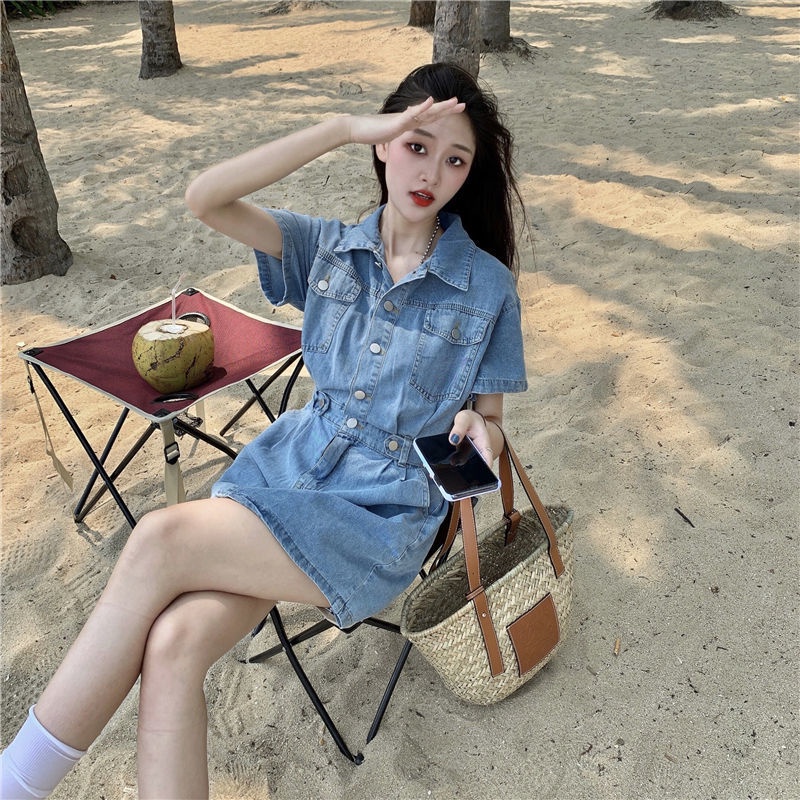 Đầm Denim Ngắn Dáng Ôm Phong Cách Thời Trang Pháp Mùa Hè 2023 Mới