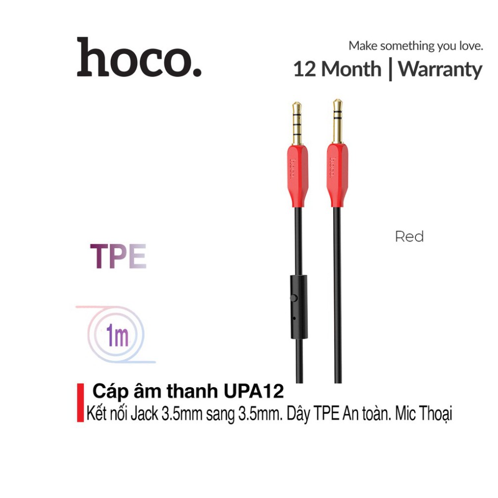 Cáp âm thanh Hoco UPA12 AUX dài 1m phích cắm mạ vàng đồng nguyên chất, ổ cắm thiết bị phù hợp