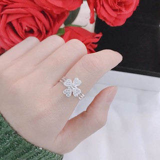Nhẫn Bạc Nữ 3 in 1 Cỏ 4 Lá Đính Đá Bạc Ta Hot 2020