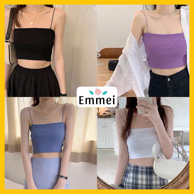 Áo 2 dây nữ cotton dáng ngắn, áo hai dây dáng ôm đen trắng V19