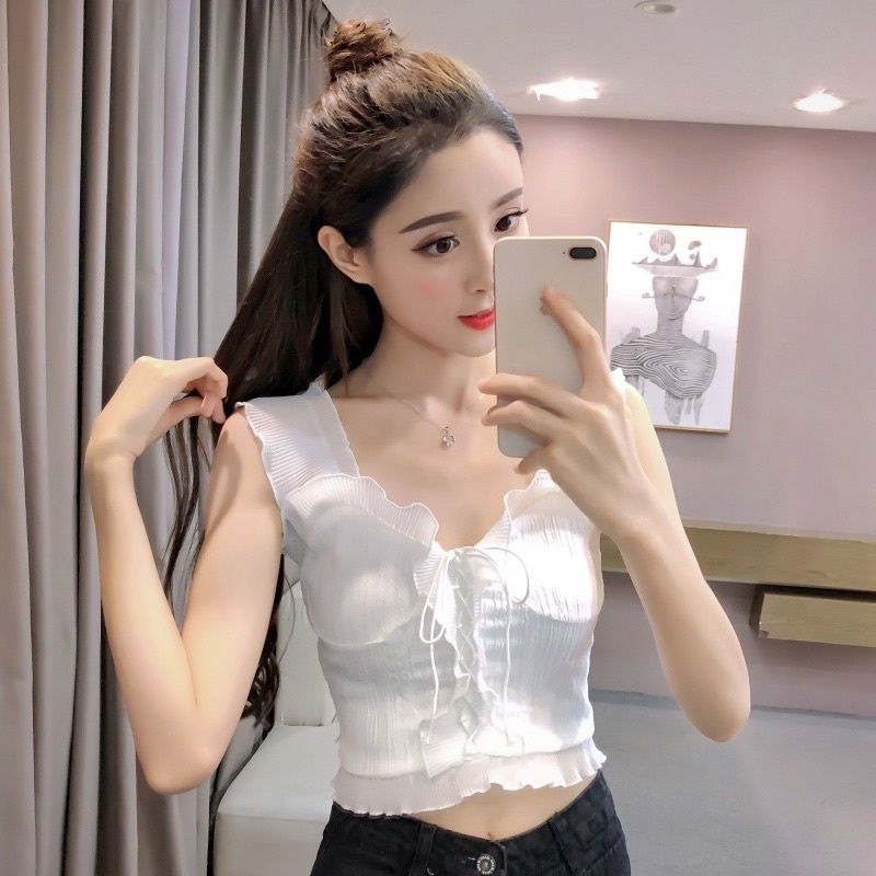 [HOT] Áo 2 Dây Crotop Bản To Viền Bèo Dáng Ôm, Có dây chéo ở giữa sexy, sang chảnh, dáng ulzzang (Ảnh + video thật)
