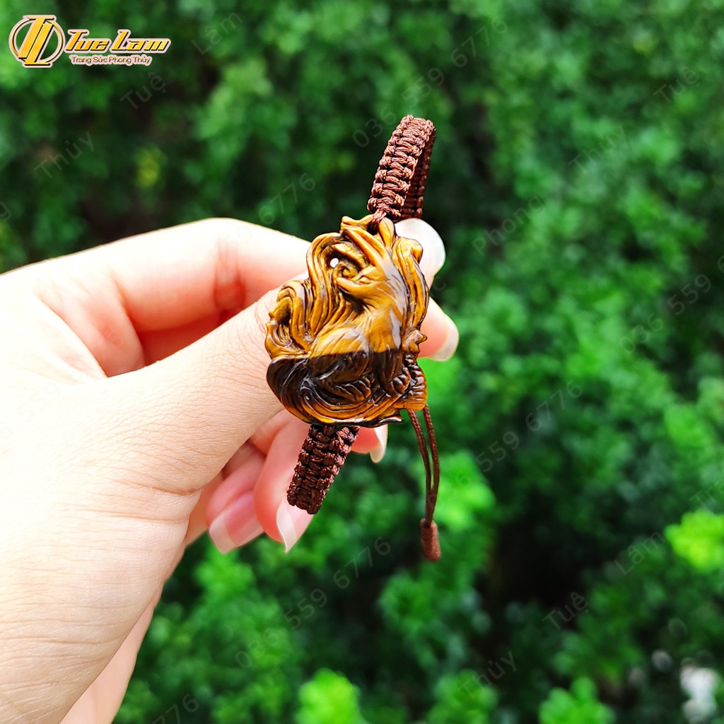 Vòng tay chỉ may mắn nữ mặt hồ ly tình duyên màu nâu vàng hợp mệnh kim thổ - Tuệ Lâm