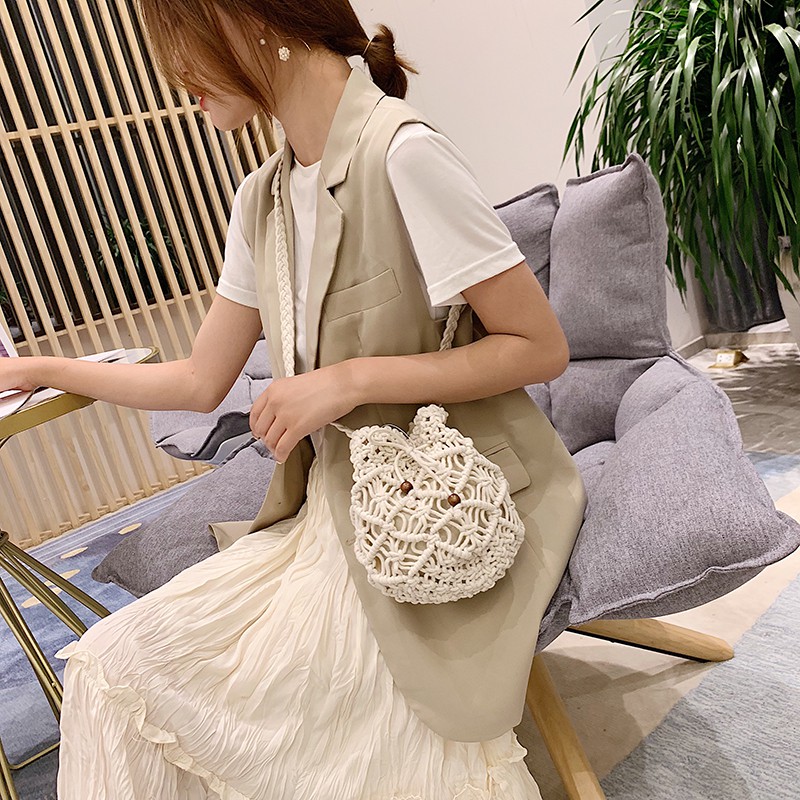 Túi cói đeo chéo phong cách cổ điển thanh lịch dành cho nữ