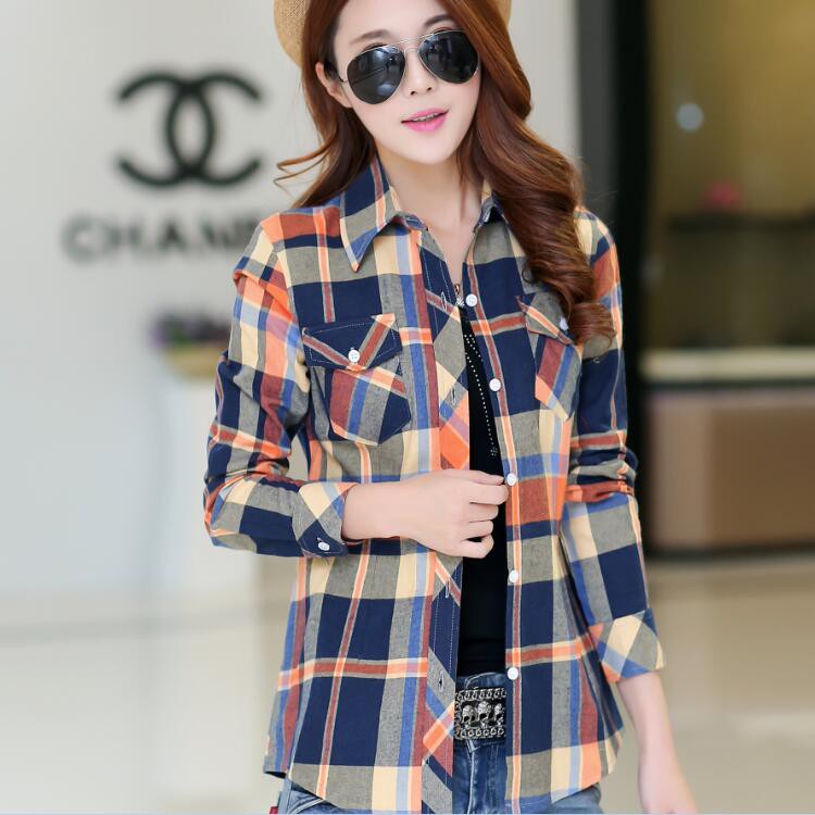 Preppy style square collar plaid shirt women's long sleeve slim fit autumn sanding underwear top shirt plus size women's