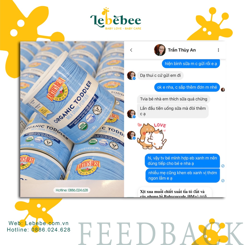Sữa bột Earth’s Best Organic Toddler Formula cho bé ( Hộp 595gr) mẫu mới