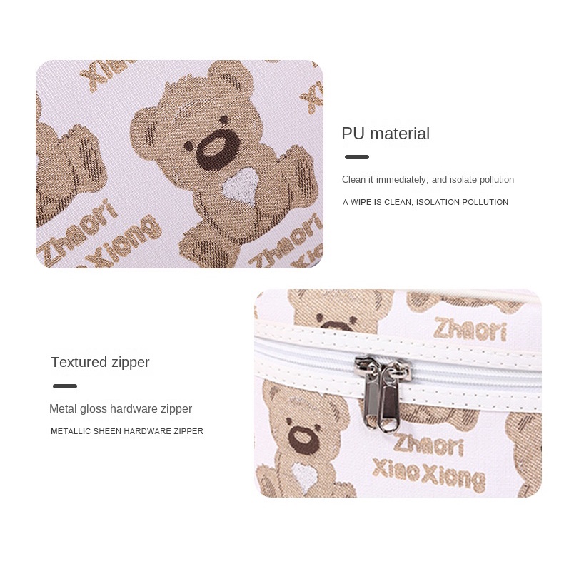 Túi Đựng Đồ Trang Điểm Cầm Tay Chống Nước Sức Chứa Lớn Có Khóa Kéo in Hình Gấu Dễ Thương