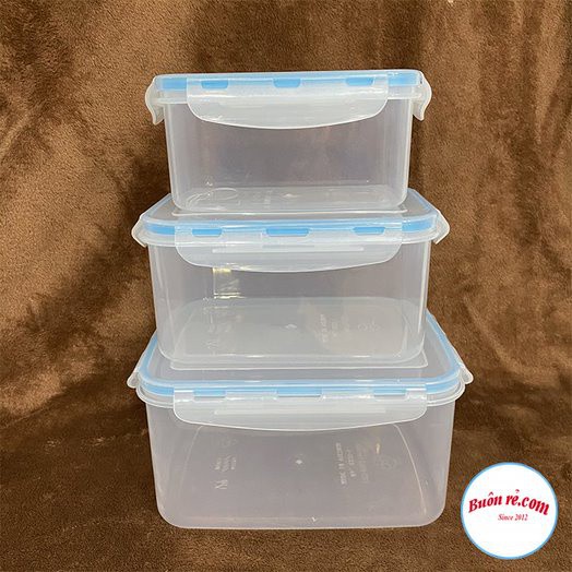 Bộ 3 hộp đựng thực phẩm Việt Nhật có khóa cài chắc chắn (MS:6535) - 01433 - Hộp bảo quản thức ăn, hộp trữ đông, quay lò