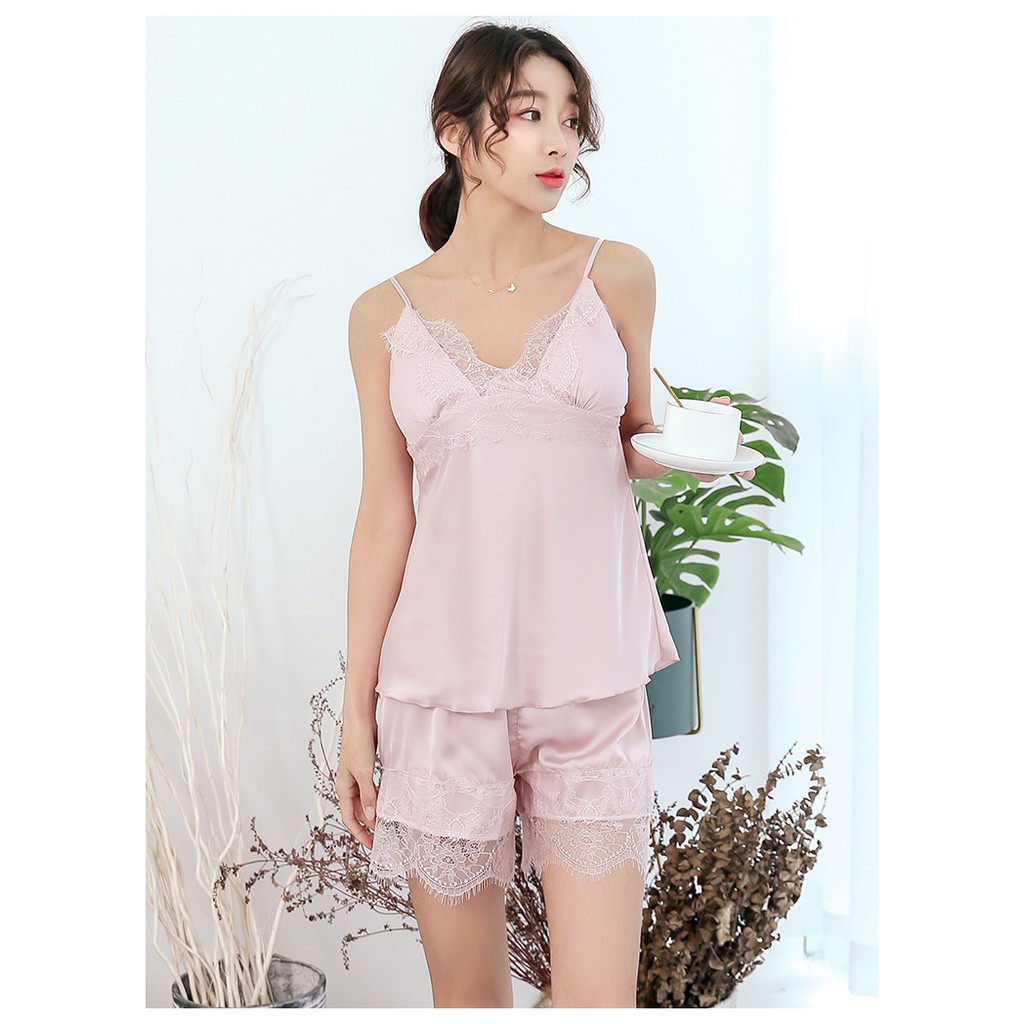 [Big Sale] Bộ ngủ lụa 2 dây có lót ngực rời (hàng Quảng Châu vải Tơ lụa cao cấp)