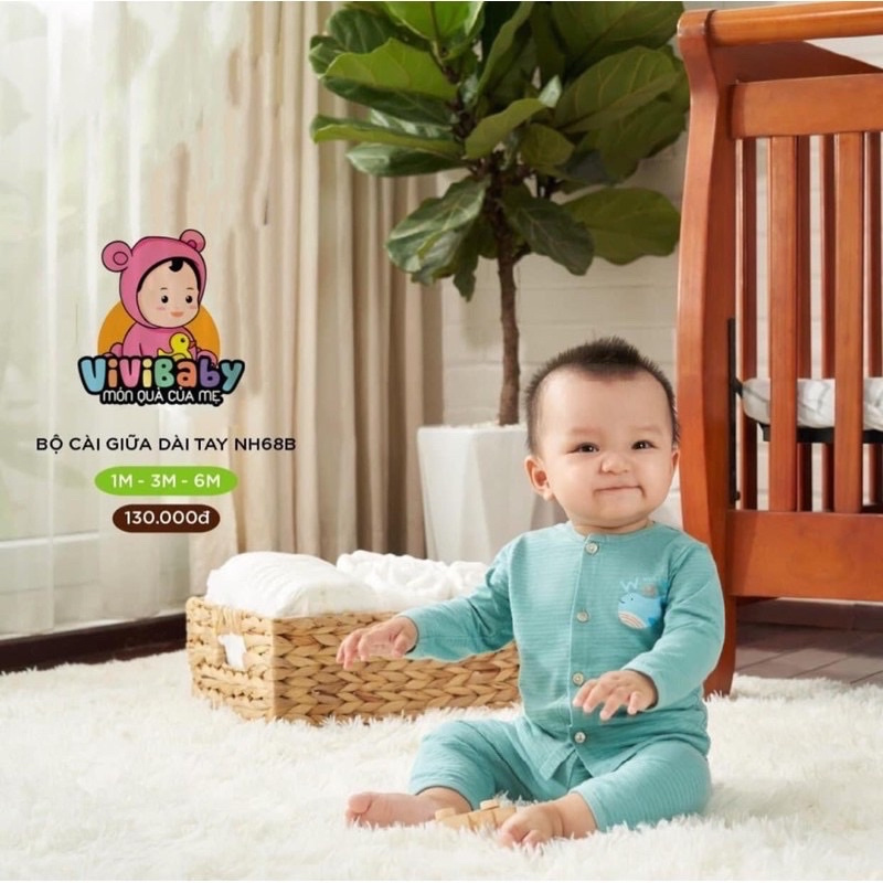 [Sale] Bộ dài tay cài giữa vân thoáng Lullaby cho bé sơ sinh