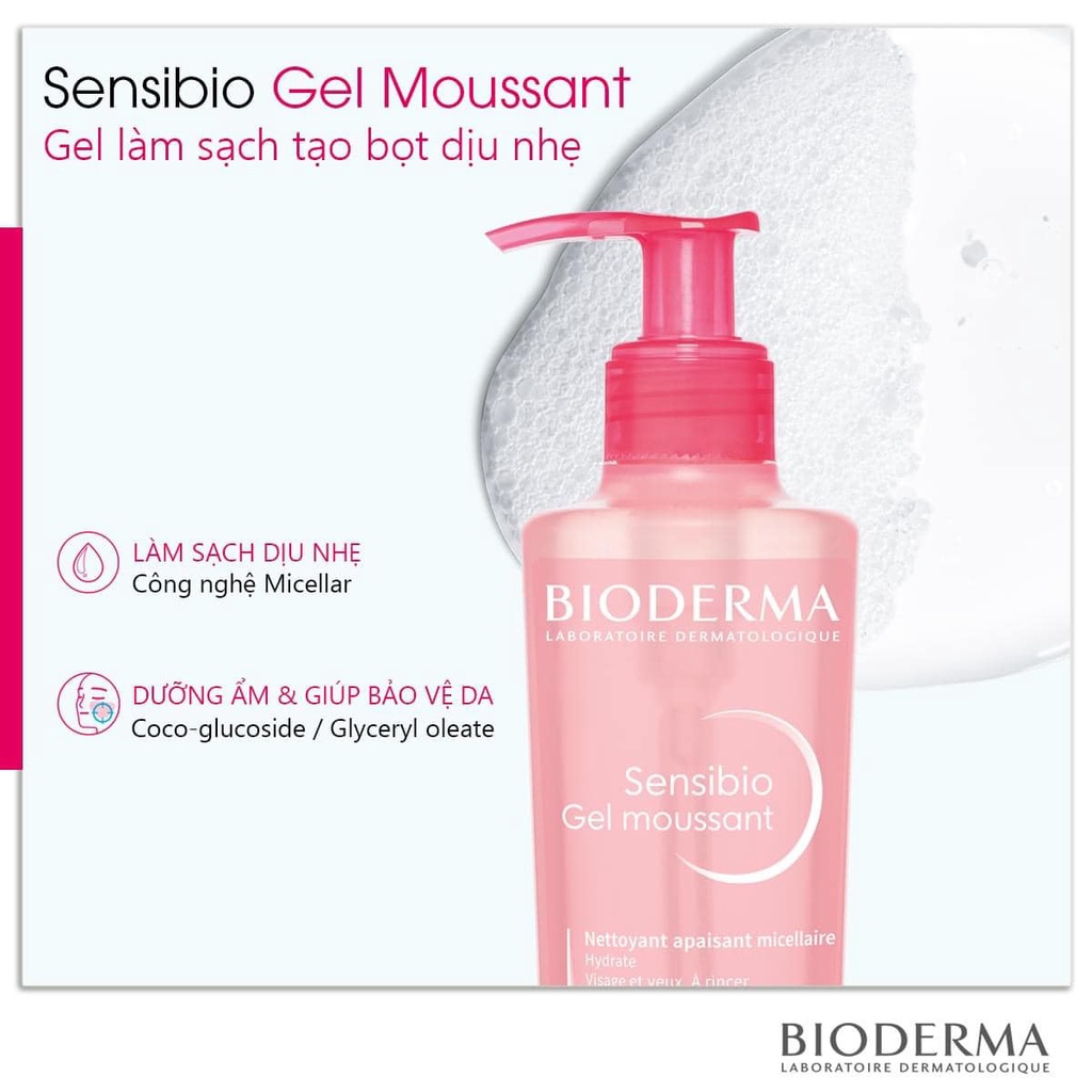 Gel rửa mặt tạo bọt cho da nhạy cảm Bioderma Sensibio Gel Moussant 45ml/200ml