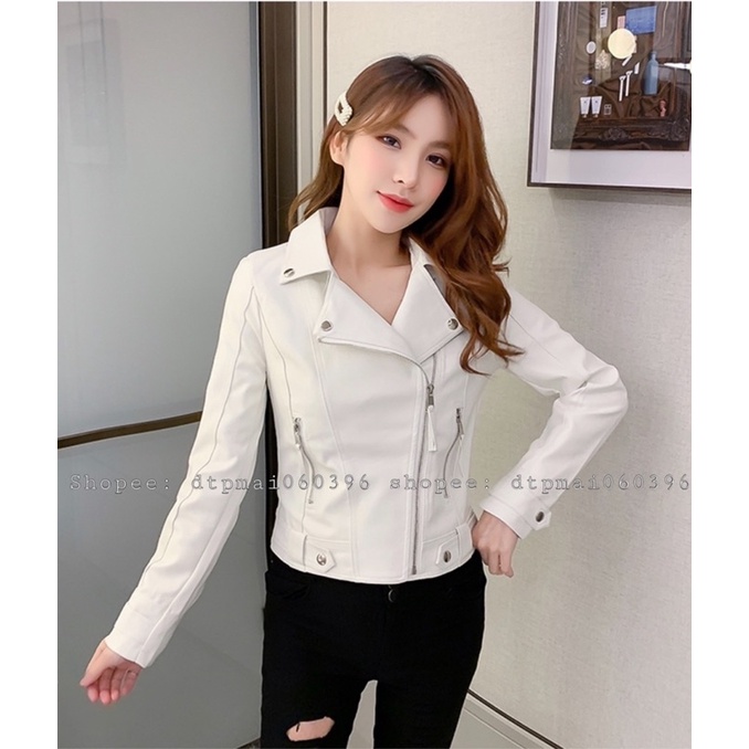 Áo da nữ cổ bẻ màu ĐEN, TRẮNG hàng quảng châu ( ảnh thật )