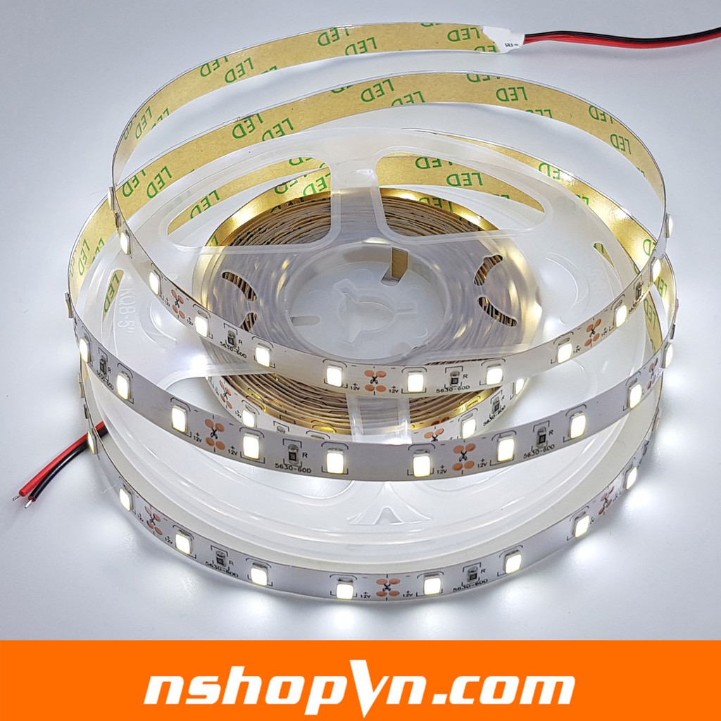 Led dây 5630 12V ánh sáng trắng 6000K 1 mét 60 bóng không phủ epoxy