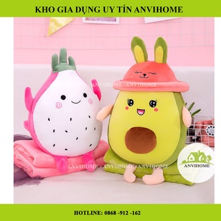 Bộ chăn gối văn phòng 3 in 1 - gối mền văn phòng kèm ủ tay hình thanh long, quả bơ, hình thú ANVIHOME