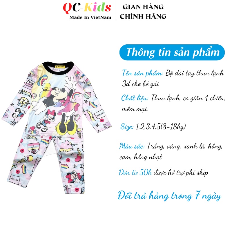 Bộ quần áo thu đông dài tay trẻ em chất thun lạnh in 3D cho bé gái 8-18kg