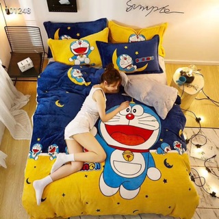 BỘ CHĂN GA GỐI NỈ NHUNG HOẠT HÌNH DOREMON TRĂNG SAO