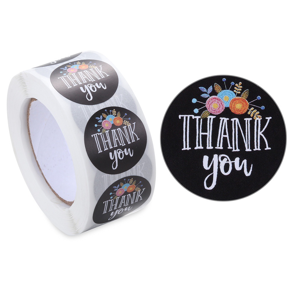 LONTIME /500pcs DIY Thank You Stickers Wedding Decor Gift Paper Sticker Flower labels Gift Packaging Sticker roll Package Label Round label Thank You Sealing Craft Self Adhesive