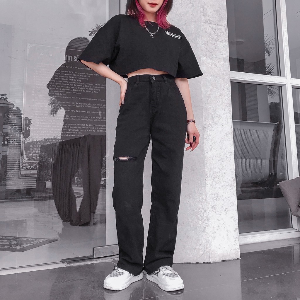 Quần Jean Nữ Lưng Cao Dáng Suông GIN Phong Cách Ulzzang - Tuni Store