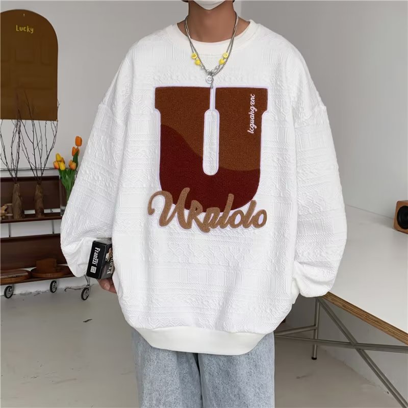 Áo Sweater nam Cổ Tròn Dáng Rộng Thêu Chữ áo sweater nữ Phong Cách Hàn Quốc Thời Trang SweatShirts Nam Nữ