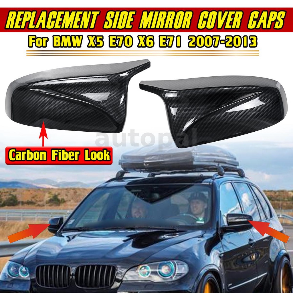 Cặp ốp gương chiếu hậu thay thế màu đen họa tiết sợi carbon cho xe hơi BMW X5 E70 X6 E71 2007-2013