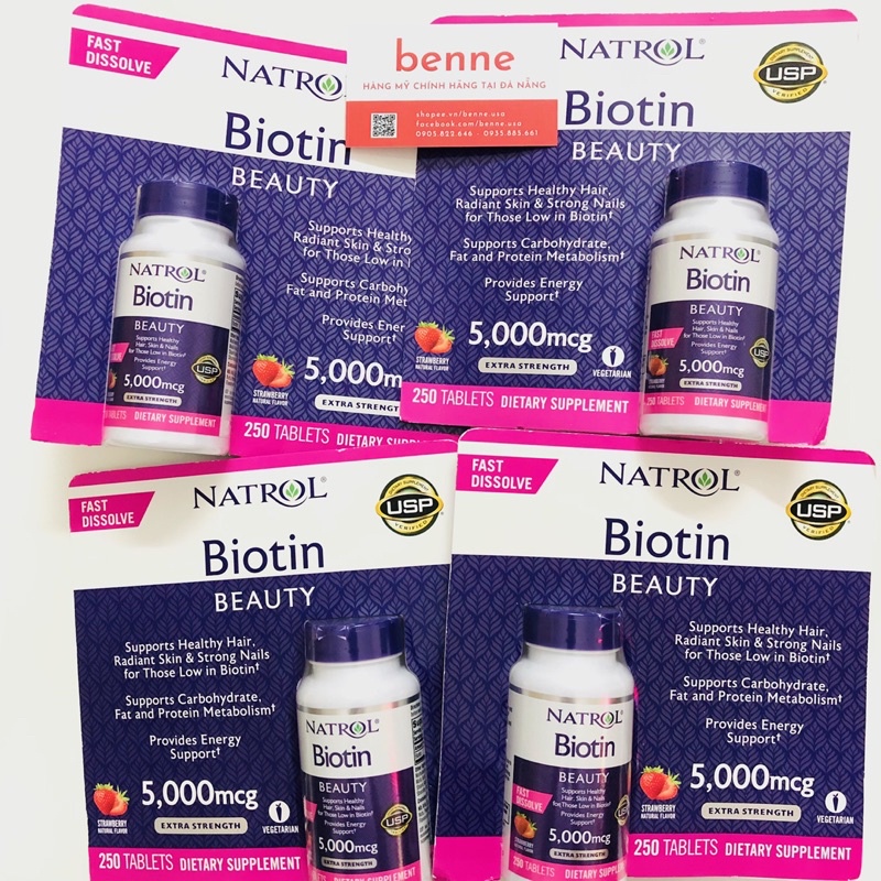 Viên Ngậm Natrol Biotin 5000 mcg hỗ trợ mọc tóc, đẹp da, khoẻ móng   của Mỹ