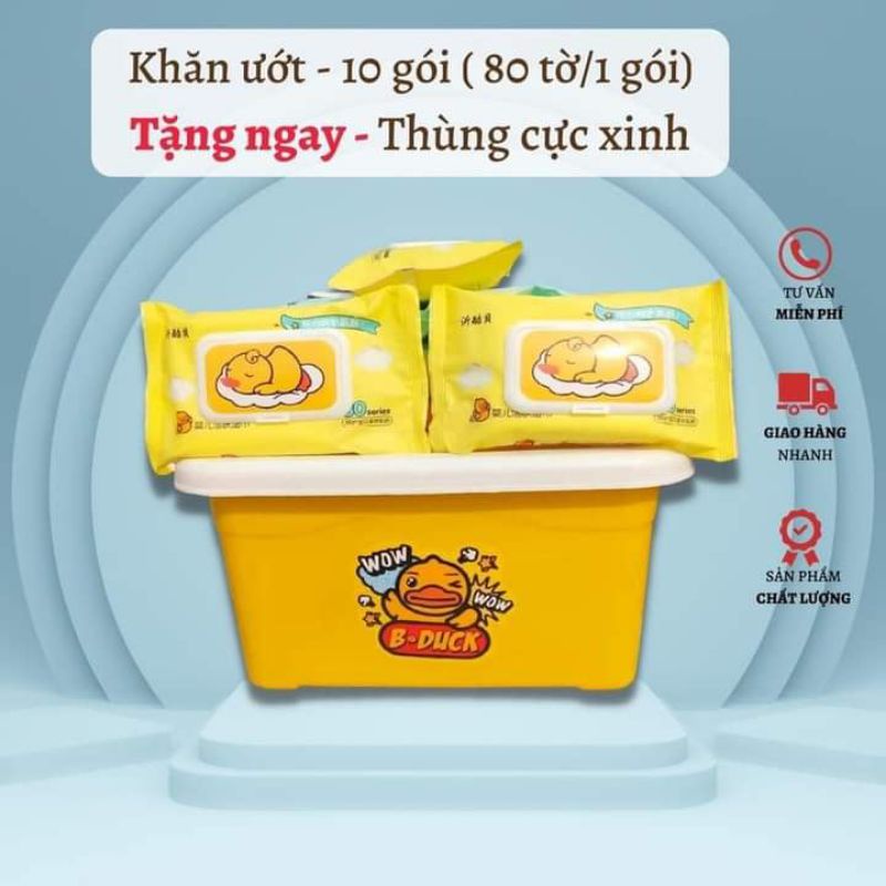 THÙNG 10 GÓI GIẤY ƯỚT VỊT VÀNG TẶNG KÈM THÙNG NHỰA