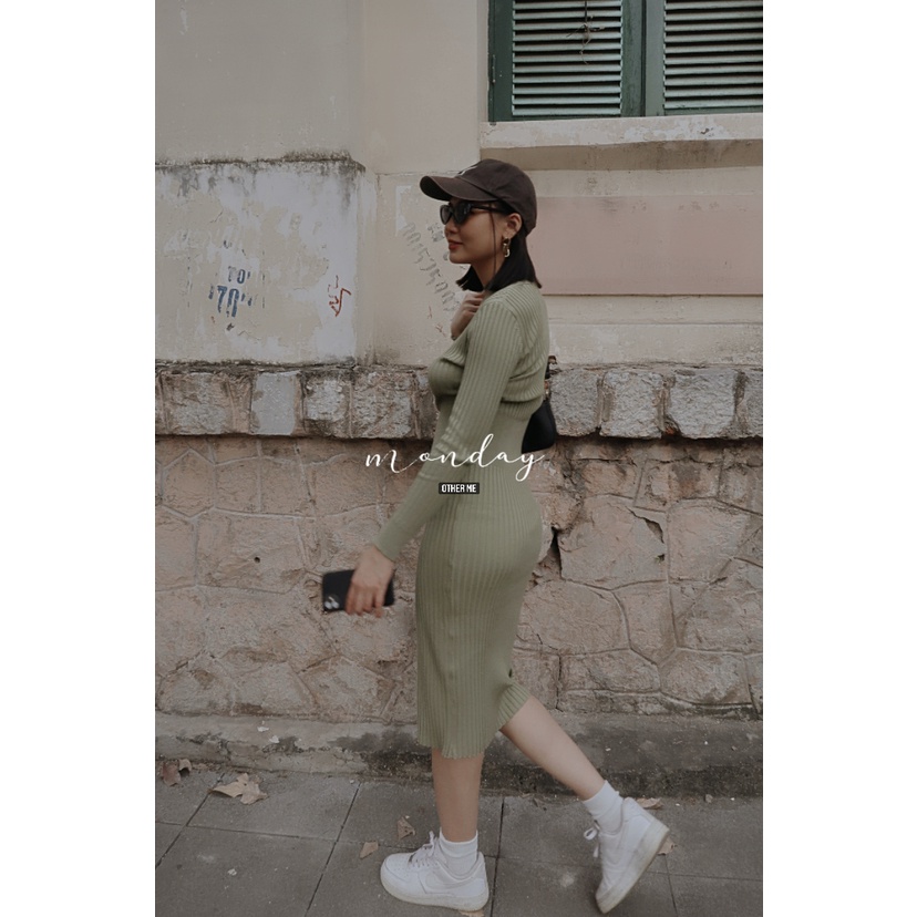 OTHER ME - Rinna sweater Dress váy len cổ chữ V dáng dài ôm sát | BigBuy360 - bigbuy360.vn