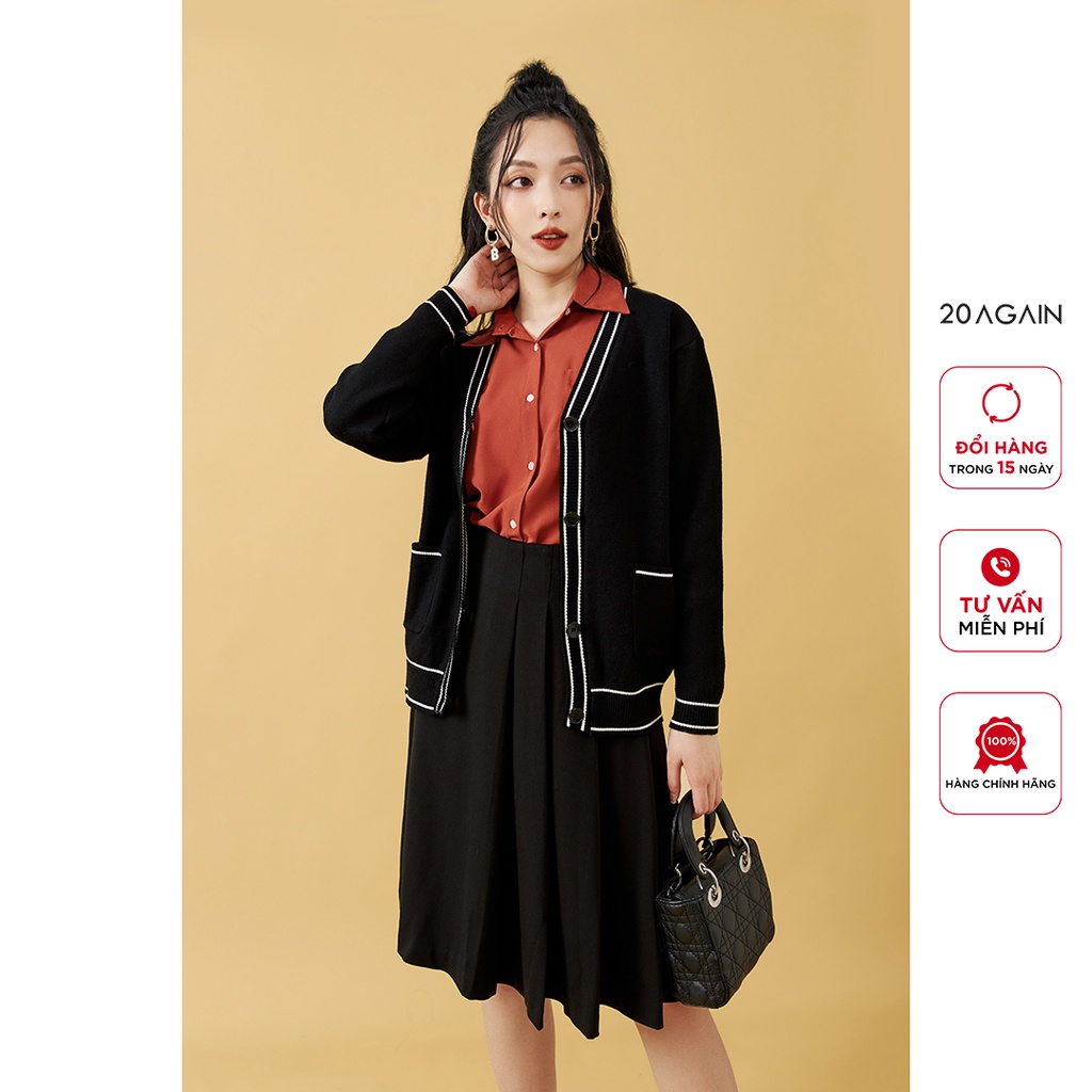 Áo cardigan nữ dài tay phối viền 20AGAIN, chất len cao cấp, mịn, co giãn tốt KLA0068 | BigBuy360 - bigbuy360.vn