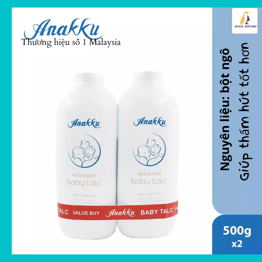Phấn Anakku Baby Talcum cho bé ngừa rôm sảy 500g