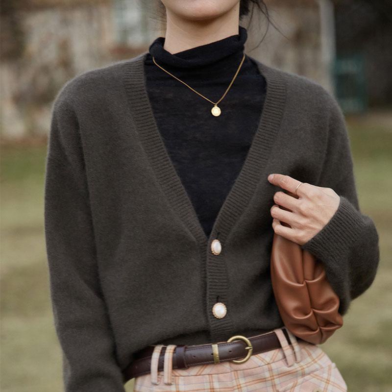 Áo khoác cardigan dệt kim cổ chữ v phong cách retro