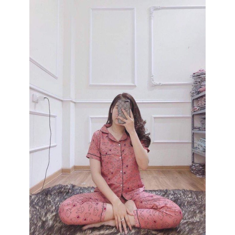 Bộ pyjama kate tay cộc quần dài siêu xinh kèm video ảnh thật