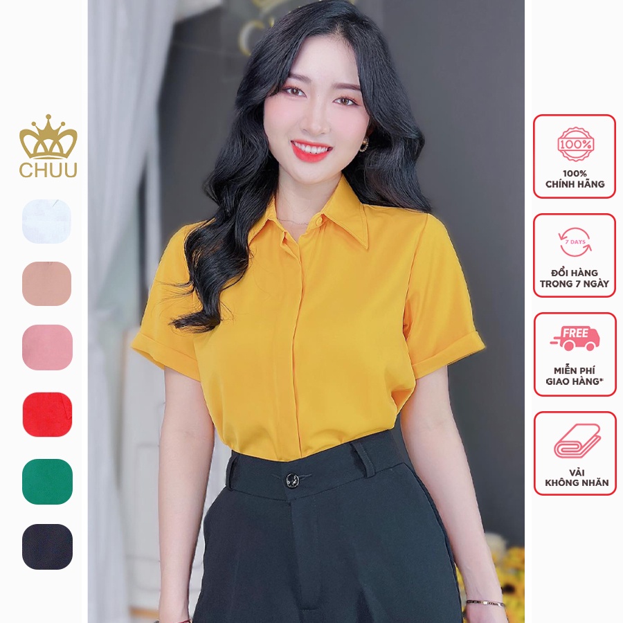 Áo sơ mi nữ tay ngắn công sở giấu nút CHUU A6992