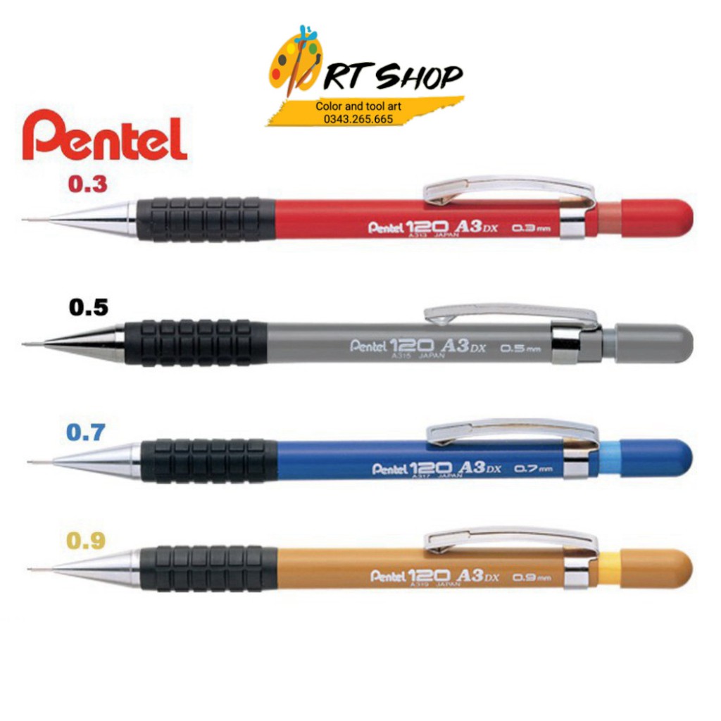 Chì bấm pentel 0.3/0.5/0.7/0.9 mm A3 Pentel 120 A3DX, Sensi-Grip® Mechanical Drafting Pencil - ART SHOP