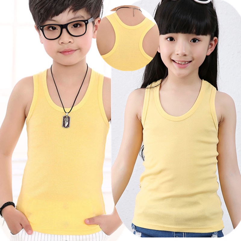 Áo Thun Ba Lỗ Màu Trơn Bằng Vải Cotton 100-160cm Thời Trang Mùa Hè Dành Cho Bé Trai Bé Gái