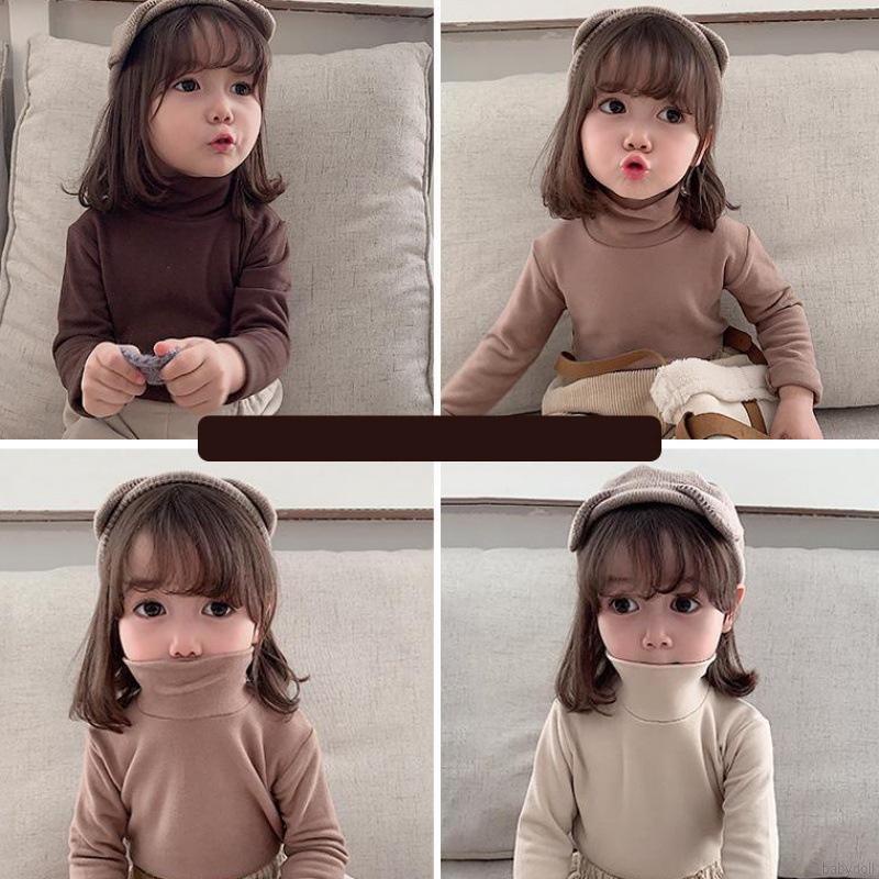 Áo thun dài tay cổ cao màu trơn dễ phối đồ cho bé gái